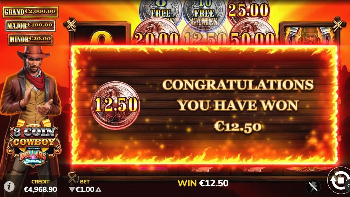 Pemandangan Wild West yang ikonik dalam slot 3 Coin Cowboy Dollars & Dreams