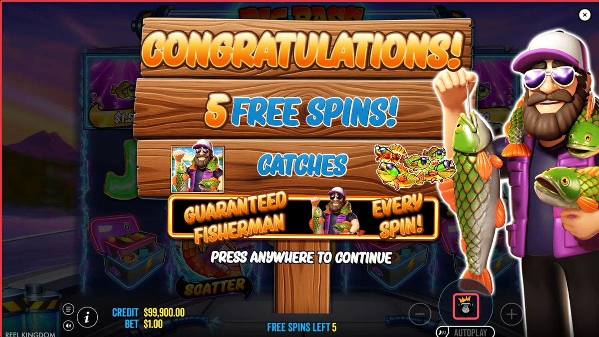 Tampilan antarmuka seluler slot Big Bass Blast dengan tema memancing futuristik