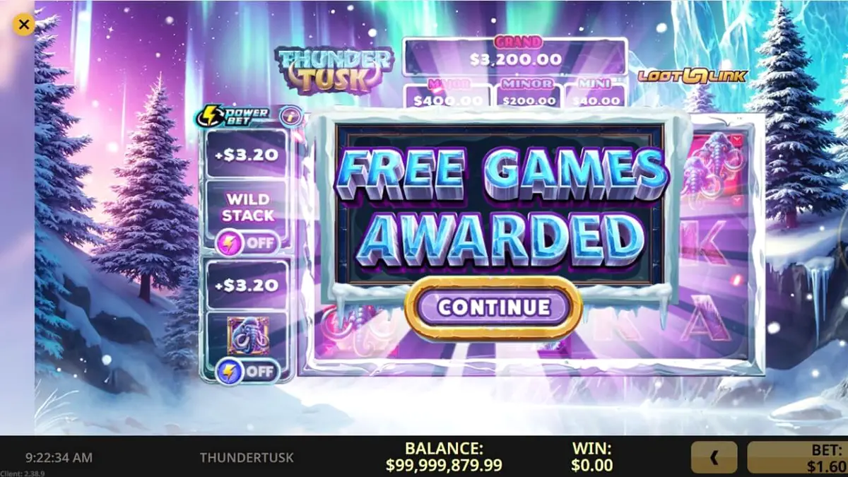 Pemandangan visual slot Thunder Tusk dengan tema mammoth dan tundra es